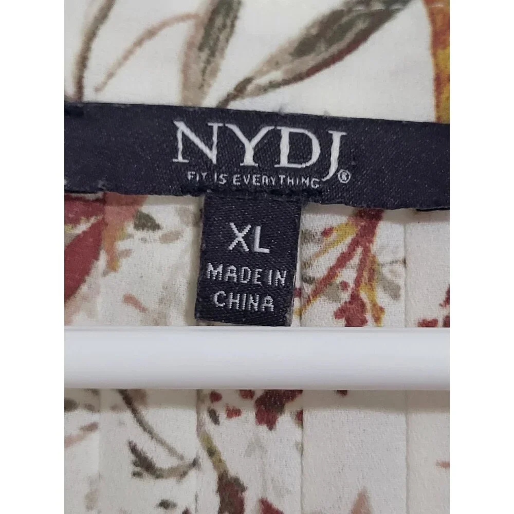 NYDJ Women's XL Pleated Peasant Blouse Smock Cuffs Floral - Picture 4 of 8